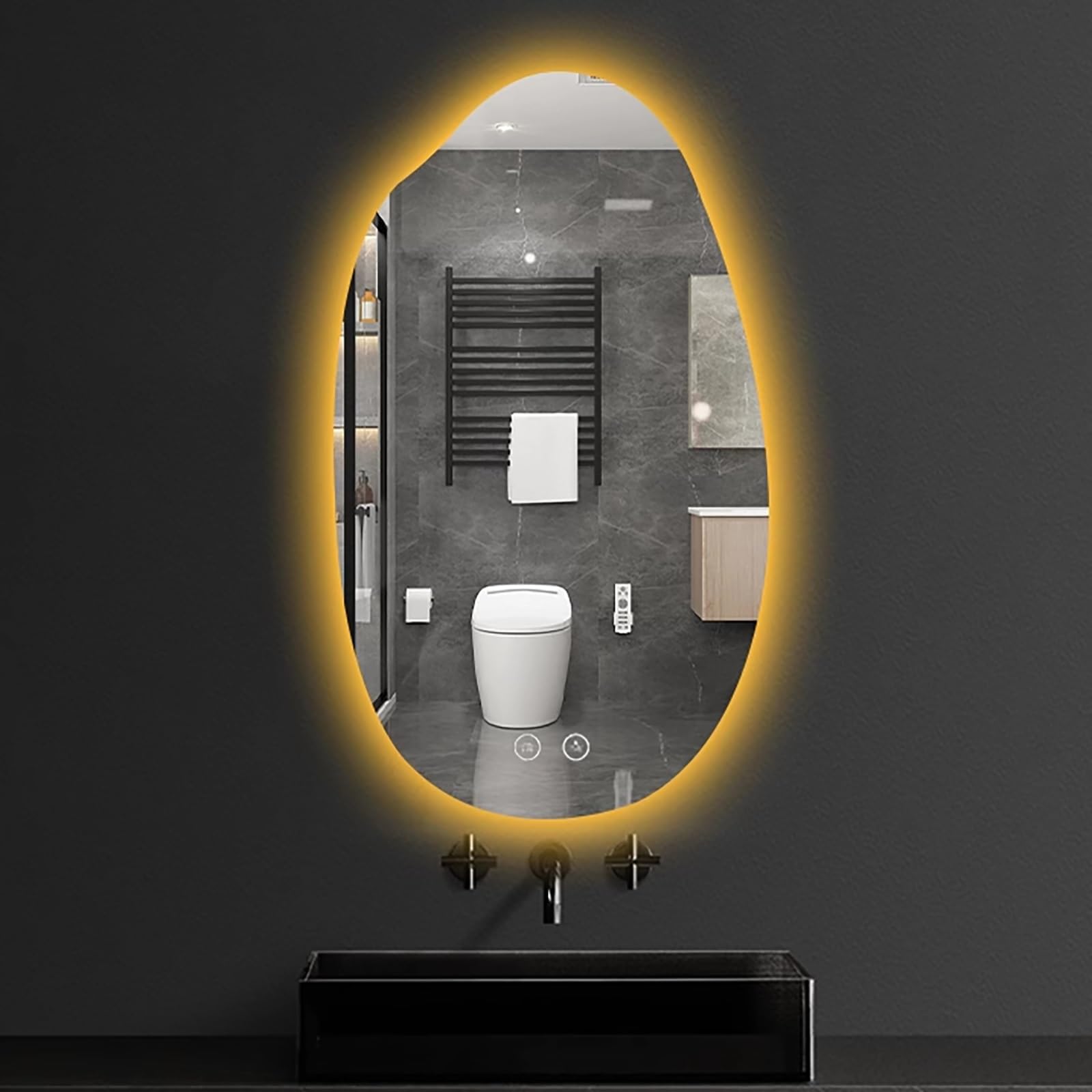 FGXHHS Smart LED Irregular Bathroom Vanity Mirror 3 Colour Lighting Anti-Fog Infinitely Dimmable HD Explosion Proof 50x80cm | Wall Mounted High Definition Glass for Makeup Decor