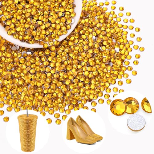 Image of 2000PCS SS20 /5mm Crystal Glass Rhinestones for Bedazzling (Topaz) | Flatback Rhinestones for Crafting DIY Nail Art Makeup Decoration, Gems Diomand Charms for Tumbler Shoes Clothing Mug