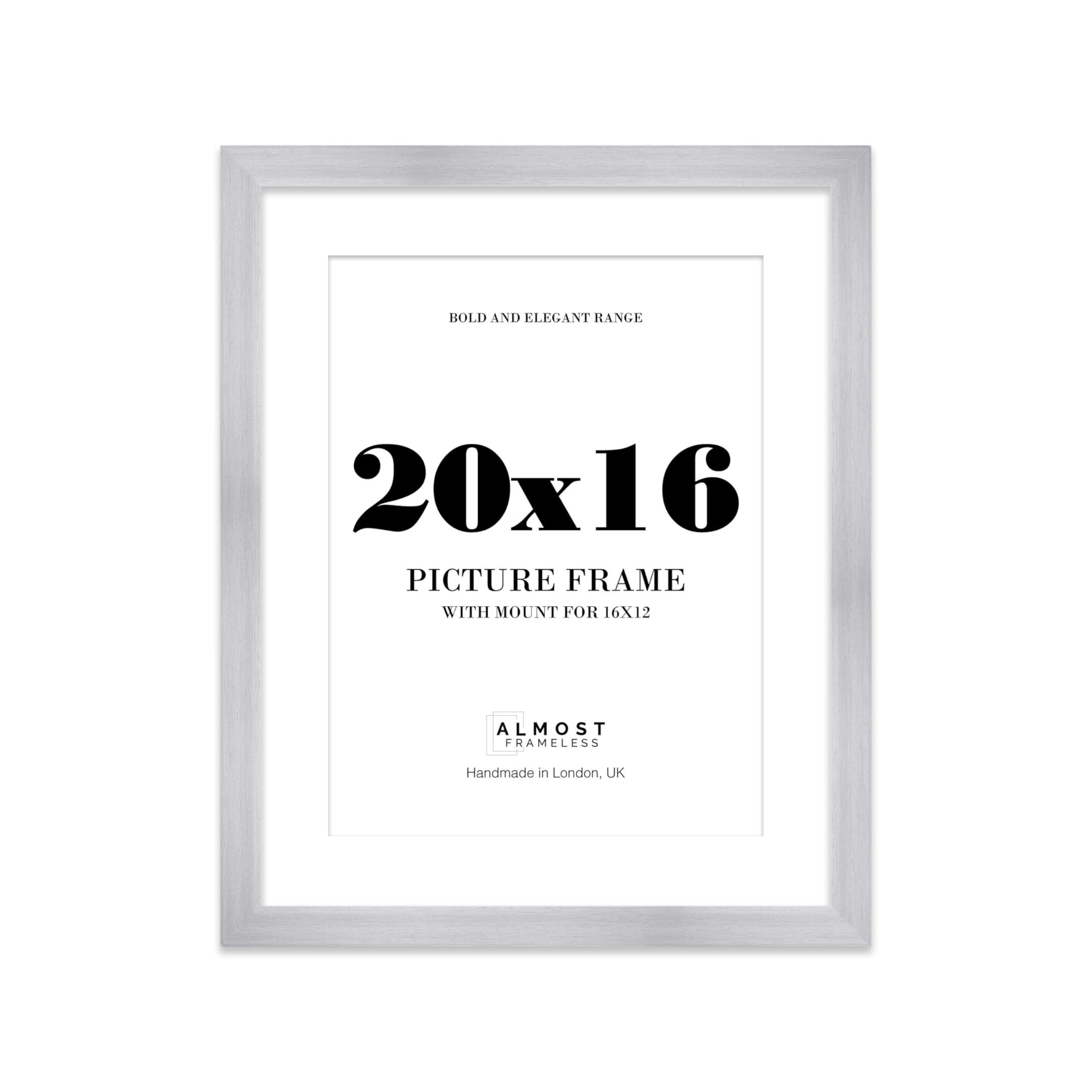 20x16 Silver Frame With Mount for 16x12 Pictures 28mm Edge Portrait and Landscape Display with Wall Hooks, 1 Pack