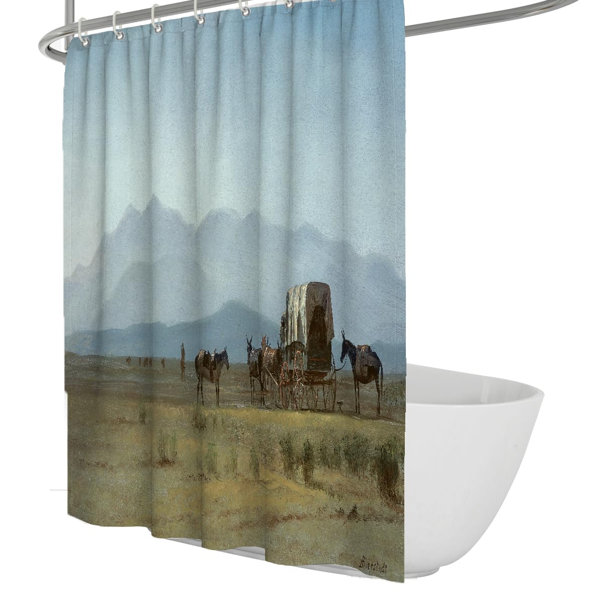 Tende della doccia di montagna Paesaggio naturale all'aperto 180x220cm | Famosa stampa di dipinto in tessuto in poliestere per l'appartamento del dormitorio domestico