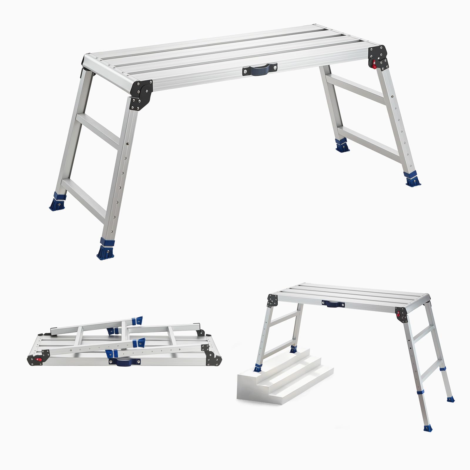 VEVOR Piattaforma di Lavoro Pieghevole Altezza Regolabile 58,4-87,6 cm, Pedana da Lavoro Portatile, Piano in Alluminio 101,6 x 45,7 cm, Portata 226,8 kg, Superficie Antiscivolo, per Casa e Officina