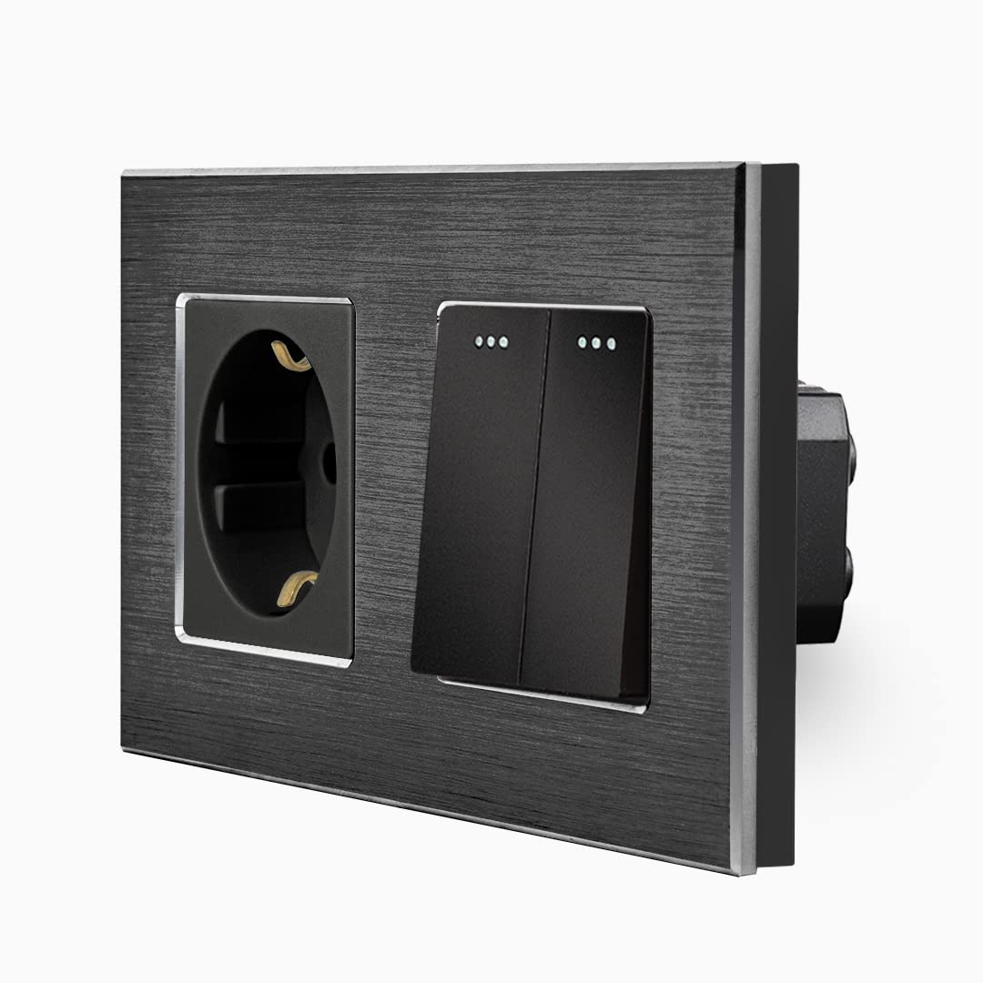 Luxus-Time Interruttore A Levetta 1 Modulo Nero | Design In Alluminio Per Scatola 60 Mm, Set Con Telaio, Viti E Istruzioni