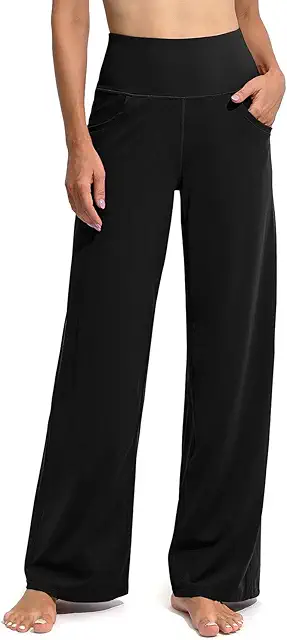 Women's Yoga Scrub Pants with Pockets - Tummy Control & Wide Leg