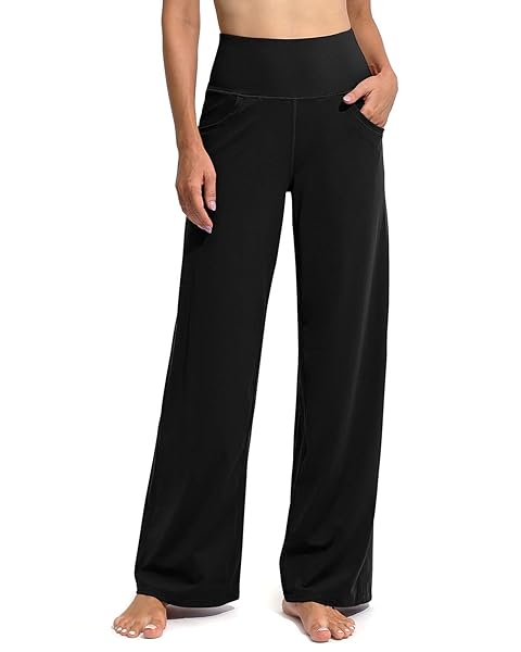 Promover Wide Leg Pants Woman Yoga Pants with Pockets Stretch Loose Casual Lounge Sweatpants Petite/Regular/Tall