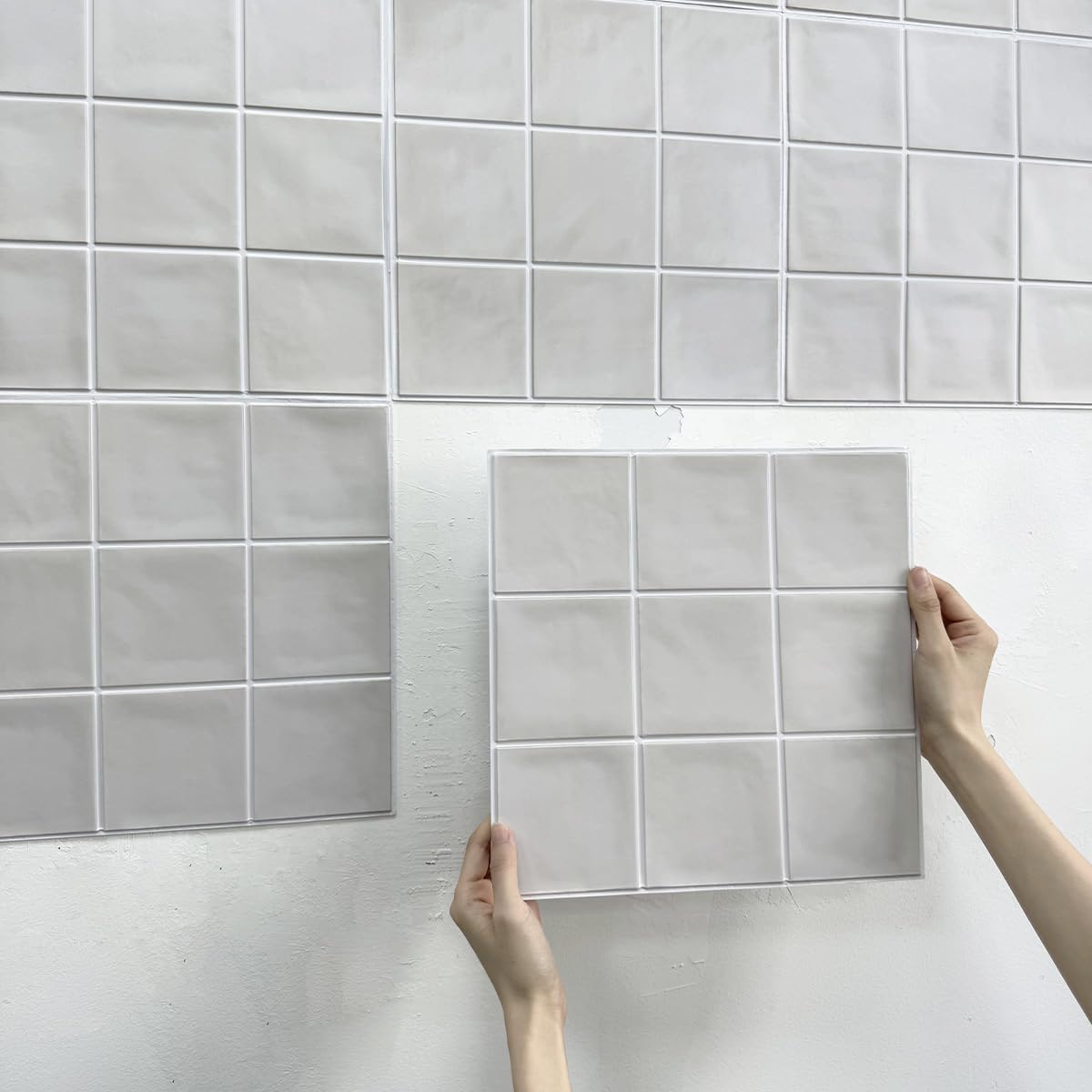 Piastrelle Adesive 1/10 pezzi Adesivi for piastrelle 3D, murali autoadesivi for cucina e bagno, 30x30cm(Light Grey,10pcs)