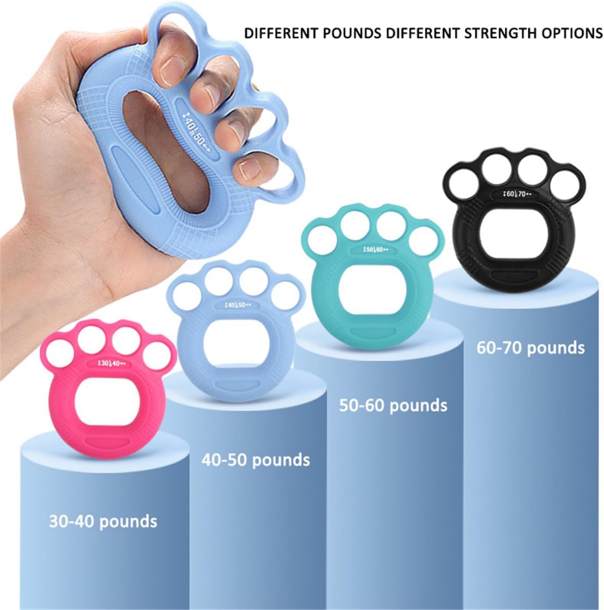 Grip Strength Trainer, 4 Pcs Silicone Hand Gripper Strengthener & Finger Exerciser for Improve Finger Flexibility & Arthritis Finger Physical Therapy, 4 Resistance Level