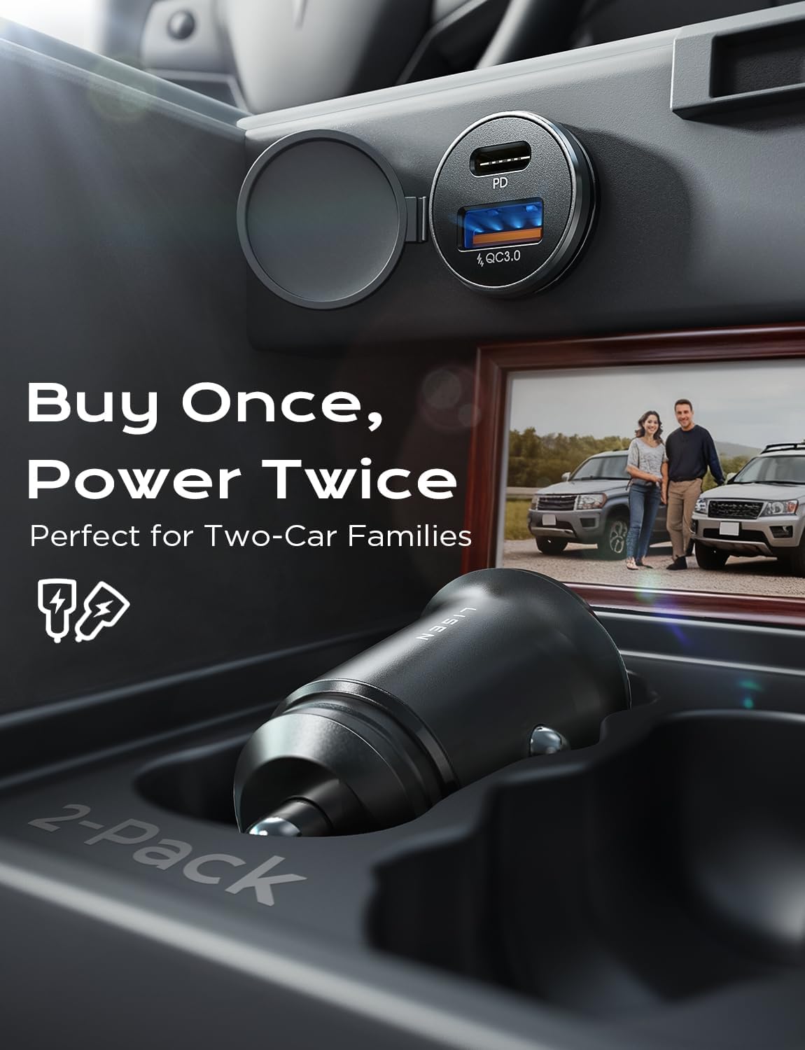 LISEN Car Charger USB C, 69W Cigarette Lighter USB Charger Adapter, 2 Pack — Amazon image 2
