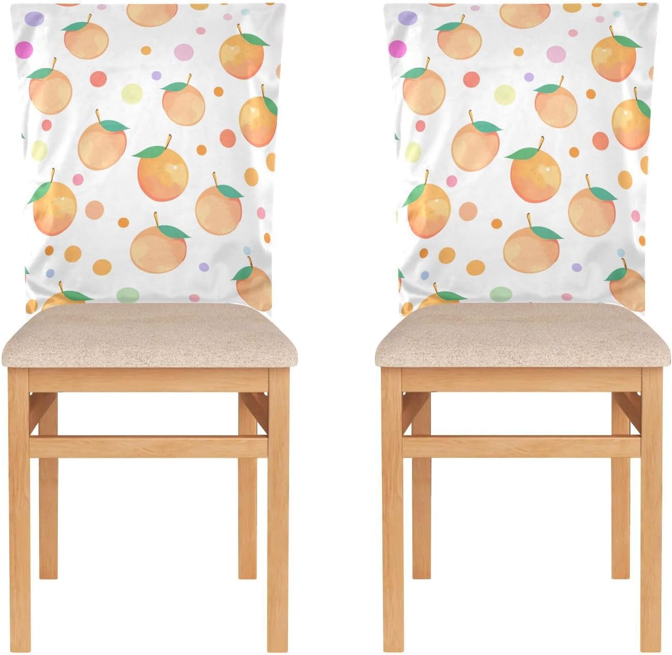ALAZA Peaches and Colorful Polka Dots Chair Back Cover Set of 6, Washable Reusable Removable Chair Slipcovers Decorative Chair Cover for Home Kitchen Wedding Party