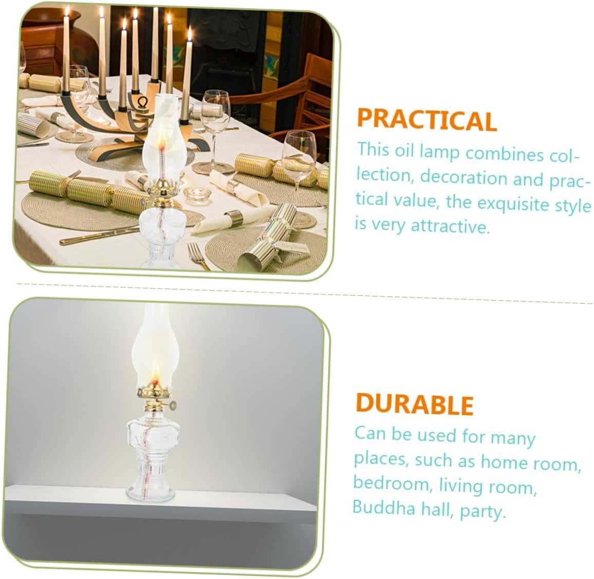 LIFKOME 2Pcs Retro Glass Kerosene Lamp Elegant Oil Lamp for Home Decor Vintage Buddha Lamp for Living Room Bedroom Easy to Use Install