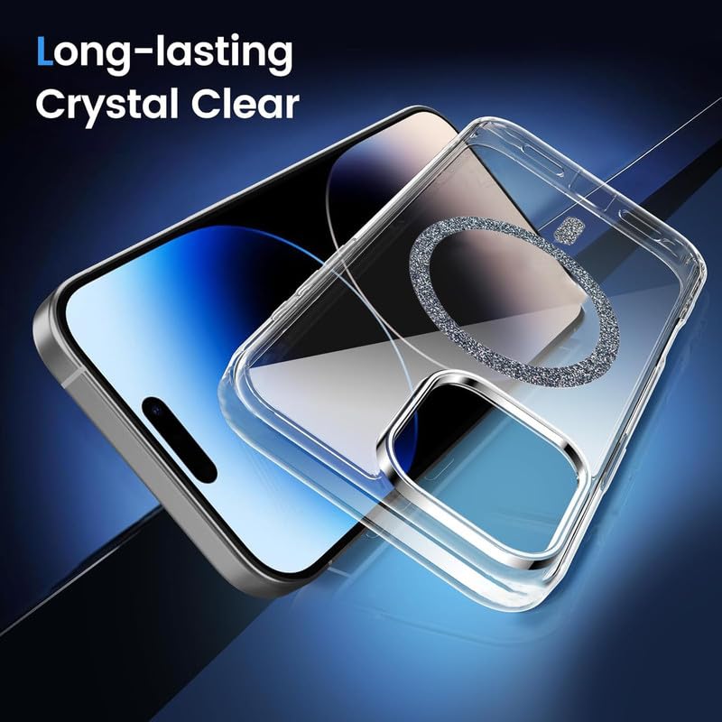 Image of AIBEX Back Cover Case Compatible with iPhone 14 Pro | Glitter Ring Cute Shiny Colorful Bling Case (Compatible with Magsafe) | Transparent PC+TPU Glossy Shiny Cover for Girls & Women - Black