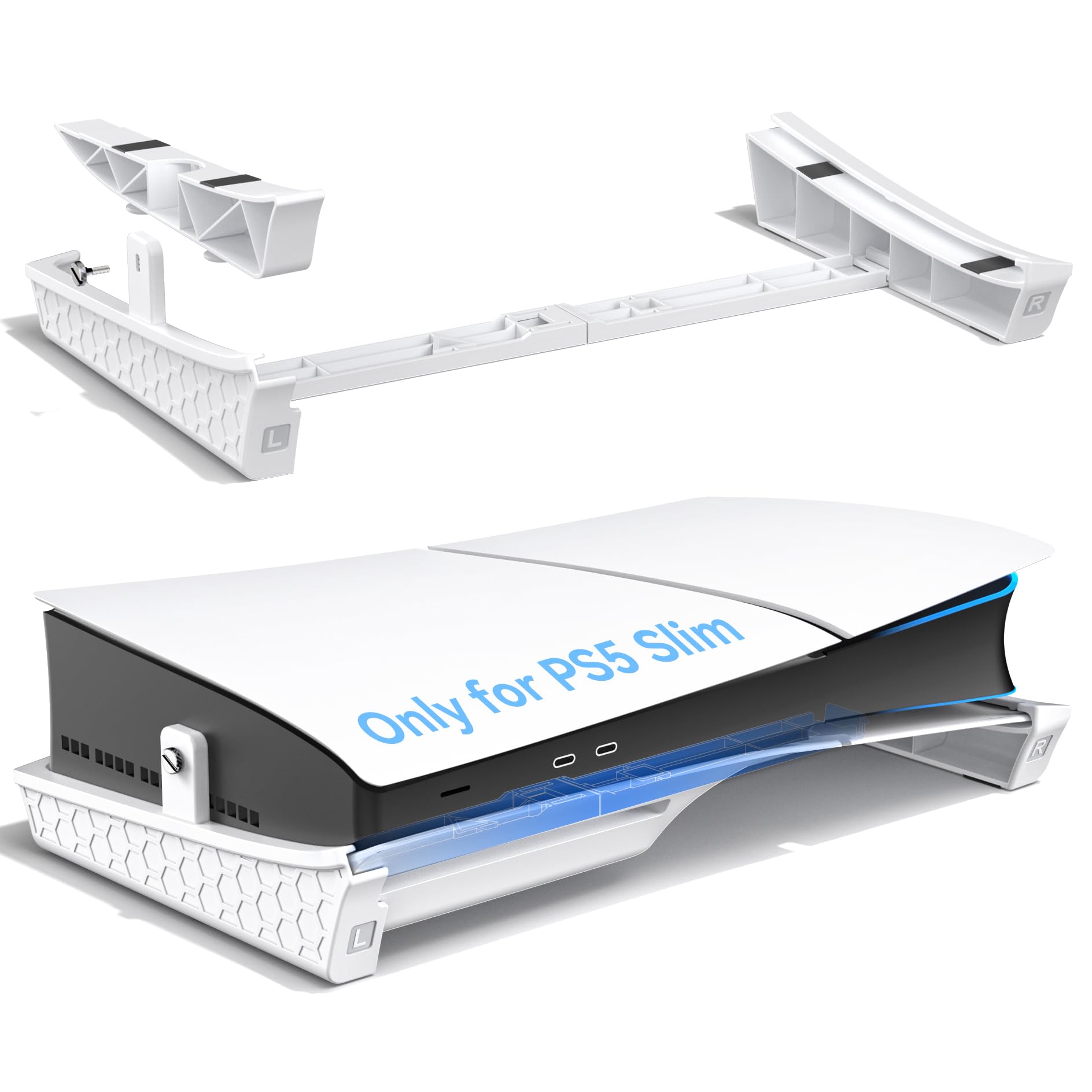 Rysker PS5 Slim Horizontaler Ständer für PS5 Slim Disc & Digital Konsole, PS5 Slim Standfuß Horizontal mit Feststellschraube, Stabile PS5 Slim Zubehör Halterung für PlayStation 5 Slim Konsole