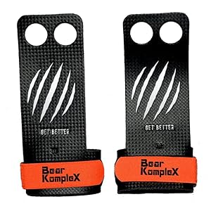 Bear KompleX 2 Hole Carbon Hand Grips for Gymnastics, Crossfit, Pull-ups, Weightlifting. WODs with Wrist Straps, Comfort…