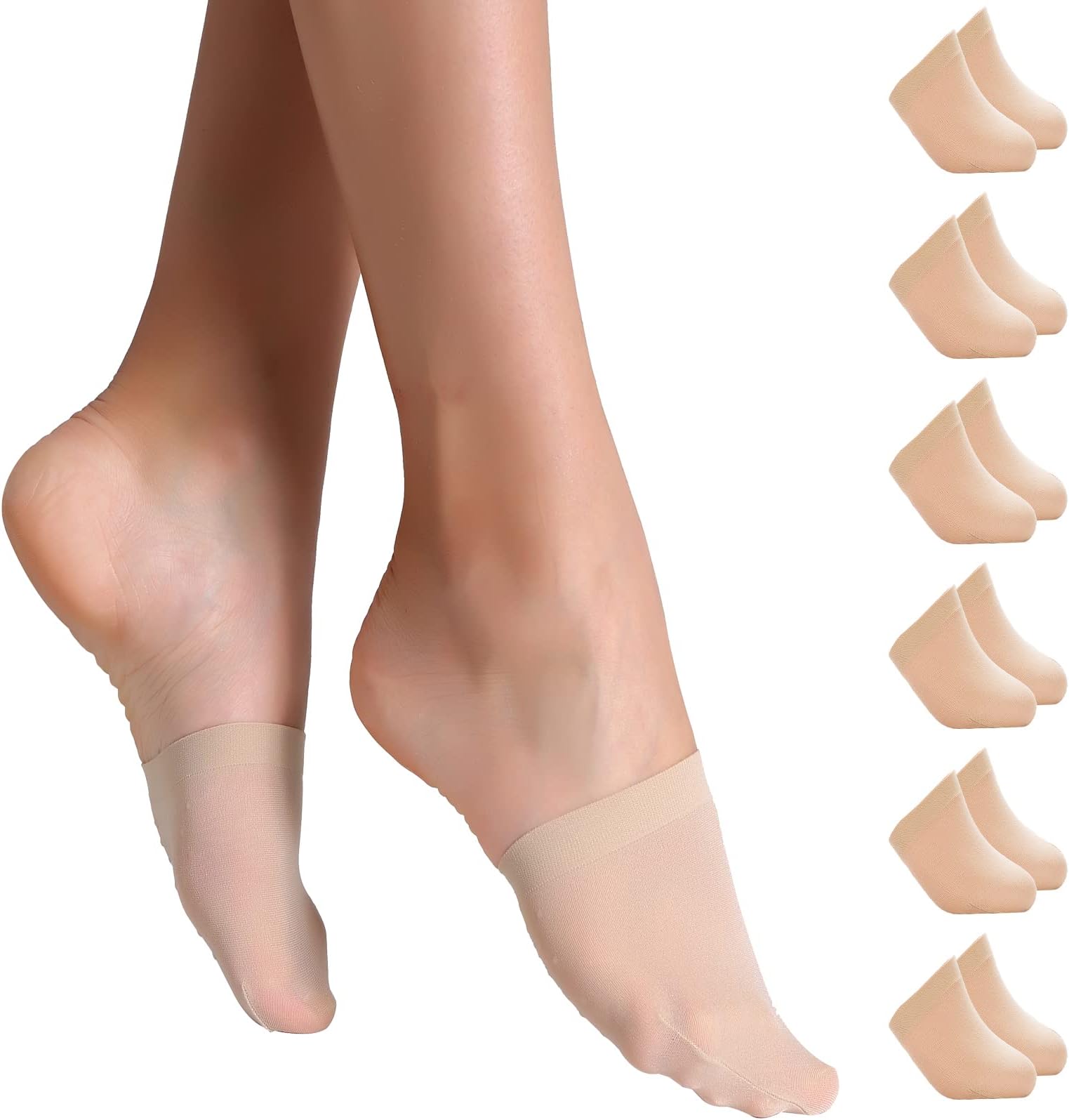 Toe Socks for Women 6 Pairs, Half Socks for Heels No Show Liner Toe Topper Cover Mule Sock Non-Skid Bottom