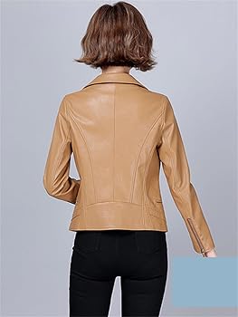 Women Moto Leather Jacket Suit Collar Slim Biker Coat Split
