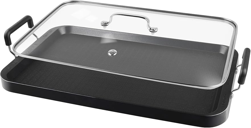 Vayepro 2 Burner Griddle Pan with Glass Lid, Stove Top