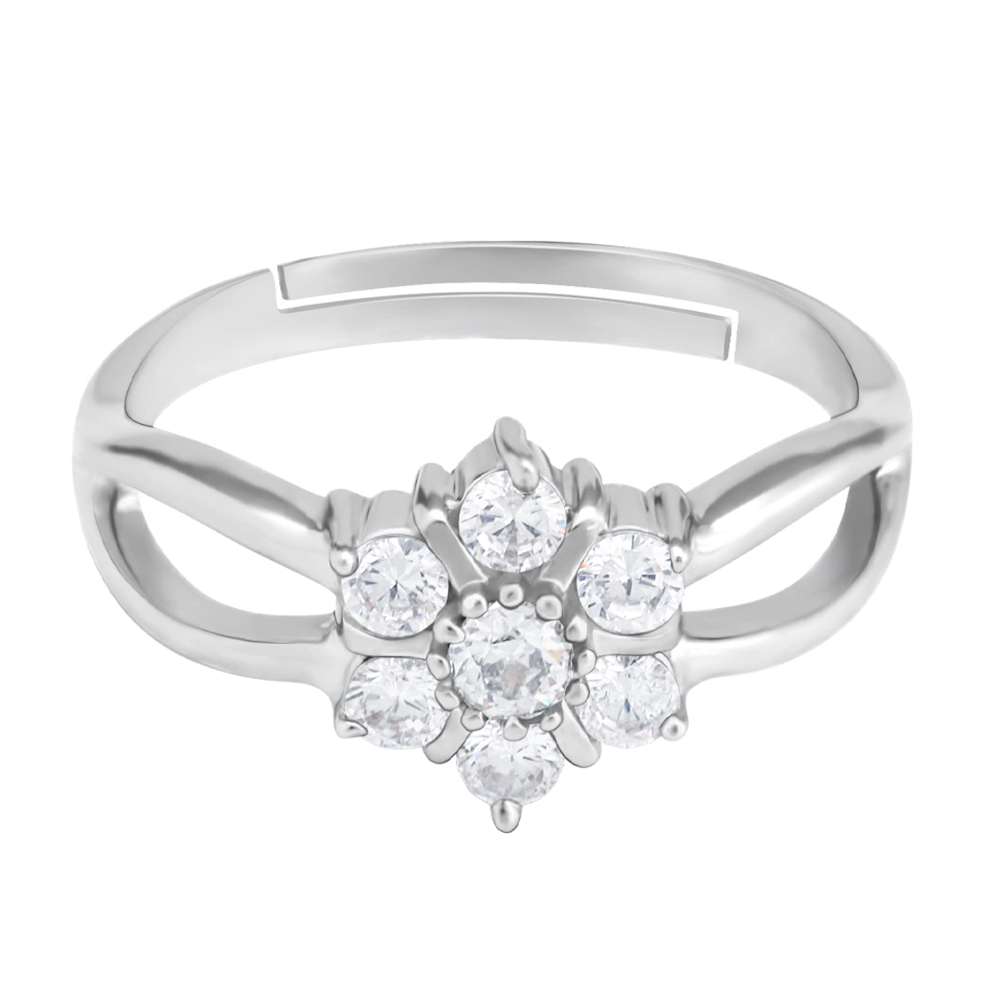 GIVA925 Sterling Silver Floral Charmer Ring, Adjustable | Gifts for Women and Girls | With Certificate of Authenticity and 925 Stamp | 6 Months Warranty*, Onesize, Sterling Silver, Cubic Zirconia