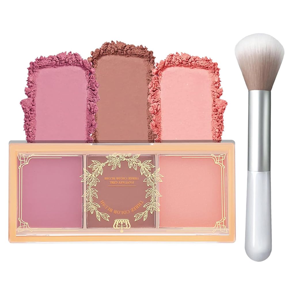 Face Blush Palette - 3 Shades Matte Blushers with Brush for Cheeks/Highlighter Contour Palette Blush Powder, Non-Greasy Face Blusher for Women Natural Look (02, Pack of 1)