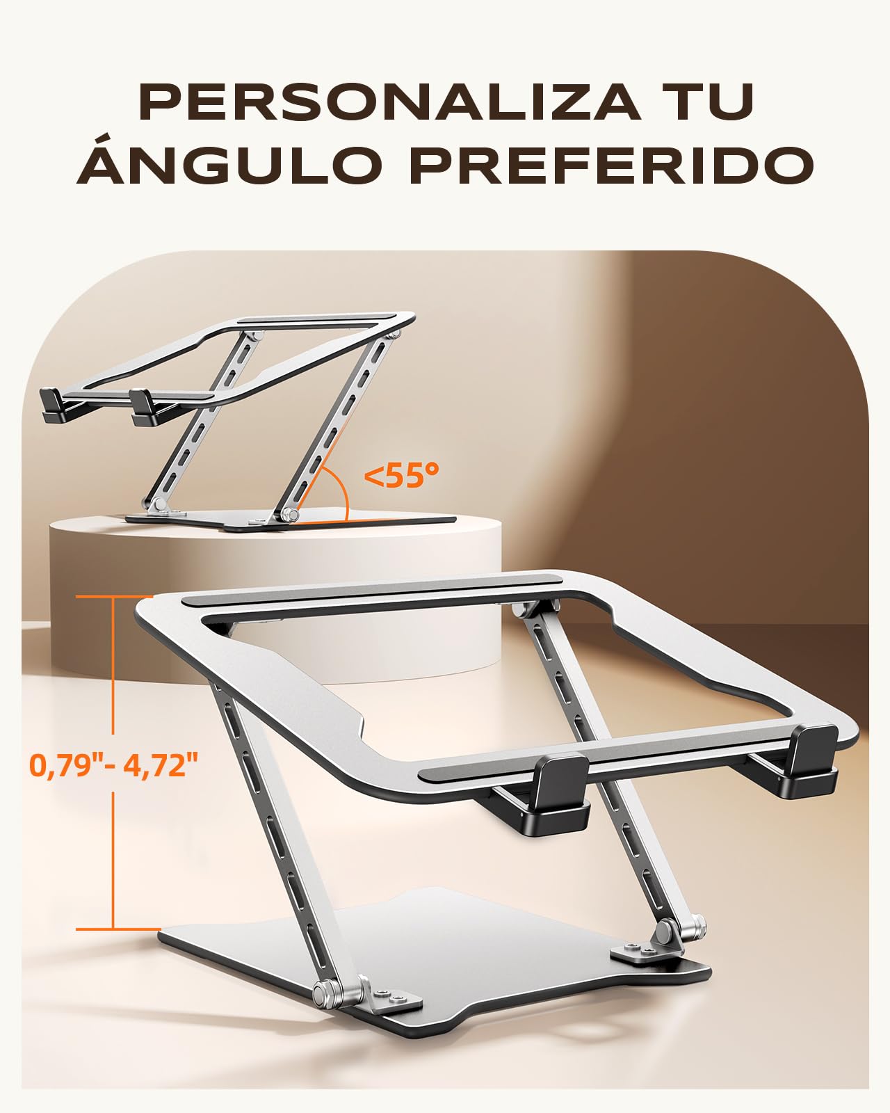 Babacom Soporte Portatil Escritorio Ultra Delgado y Portátil, Base Ajustable en Altura con Soporte de Doble Barra, Laptop Stand Plegable con Refrigeración, Compatible con MacBook/Tableta (10-15.6")