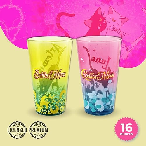 Miniatura 4 de JUST FUNKY Sailor Moon - Gafas de pinta con Luna y Artemis  Juego de 2  Amarillo y rosa de 16 onzas  Home Deco  Sailor Moon Glass  Anime  Producto