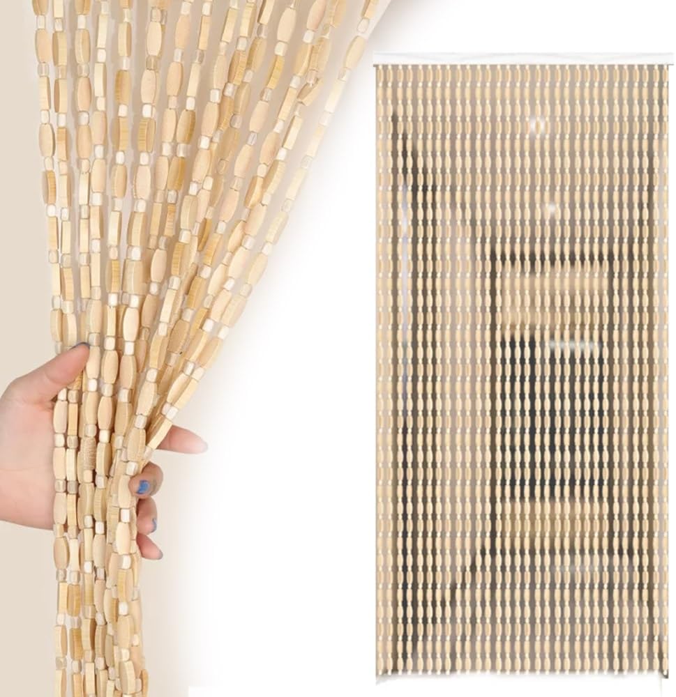 Bamboo Beaded Curtain for Doorway, Door Beads Curtains, 32"x71" 35"x79" 39"x79" 43"x83" Beaded Curtains for Porch Bedroom Living Room Divider(Natural,43inx83in)