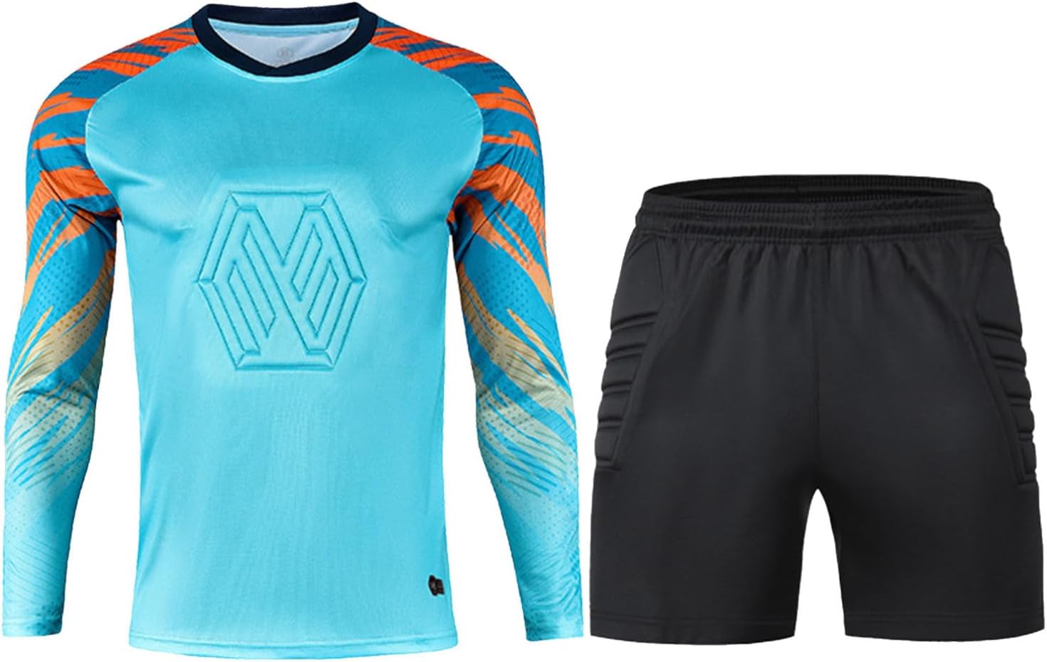 TiaoBug Mens Padded Soccer Goalkeeper Jersey and Shorts Set Long Sleeve Football Training Goalie Shirt Uniform Tracksuit