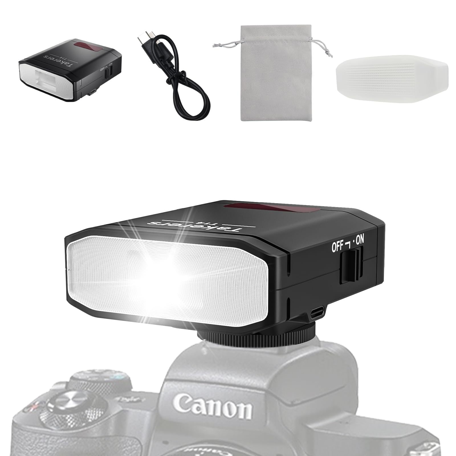 Takerers Camera Flash, Mini Flash Speedlite with GN14, 22 Levels Flash Power, CCT 5600K, M/S1/S2 Optical Control Compatible for Sony/Canon/Fuji/Nikon/