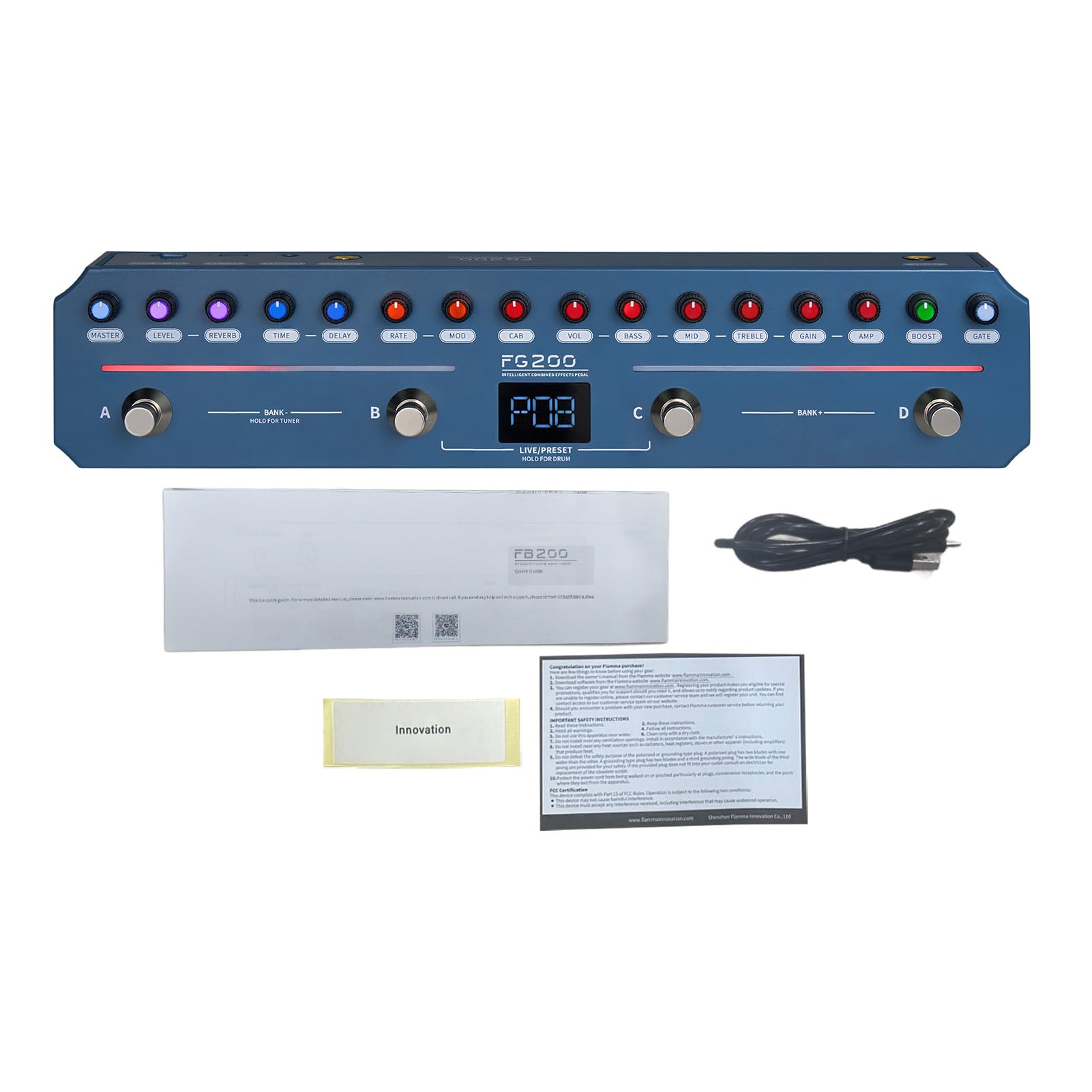 Pedaliera Multieffetti per Chitarra Elettrica con 52 Modelli AMP e 16 Simulazioni CAB - Strumento Completo per Musicisti con 7 Moduli Effetti e 40 Preset, Supporto APP e OTG