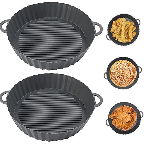 8.3Inch Air Fryer Silicone Pot Round Liners, Reusable Air Fryer Silicone Basket Baking Tray for COSORI, Tower, Ninja, Instant, Philips Air Fryer, Heat Easy Cleaning Accessories (Bottom 7.3Inch) Cover