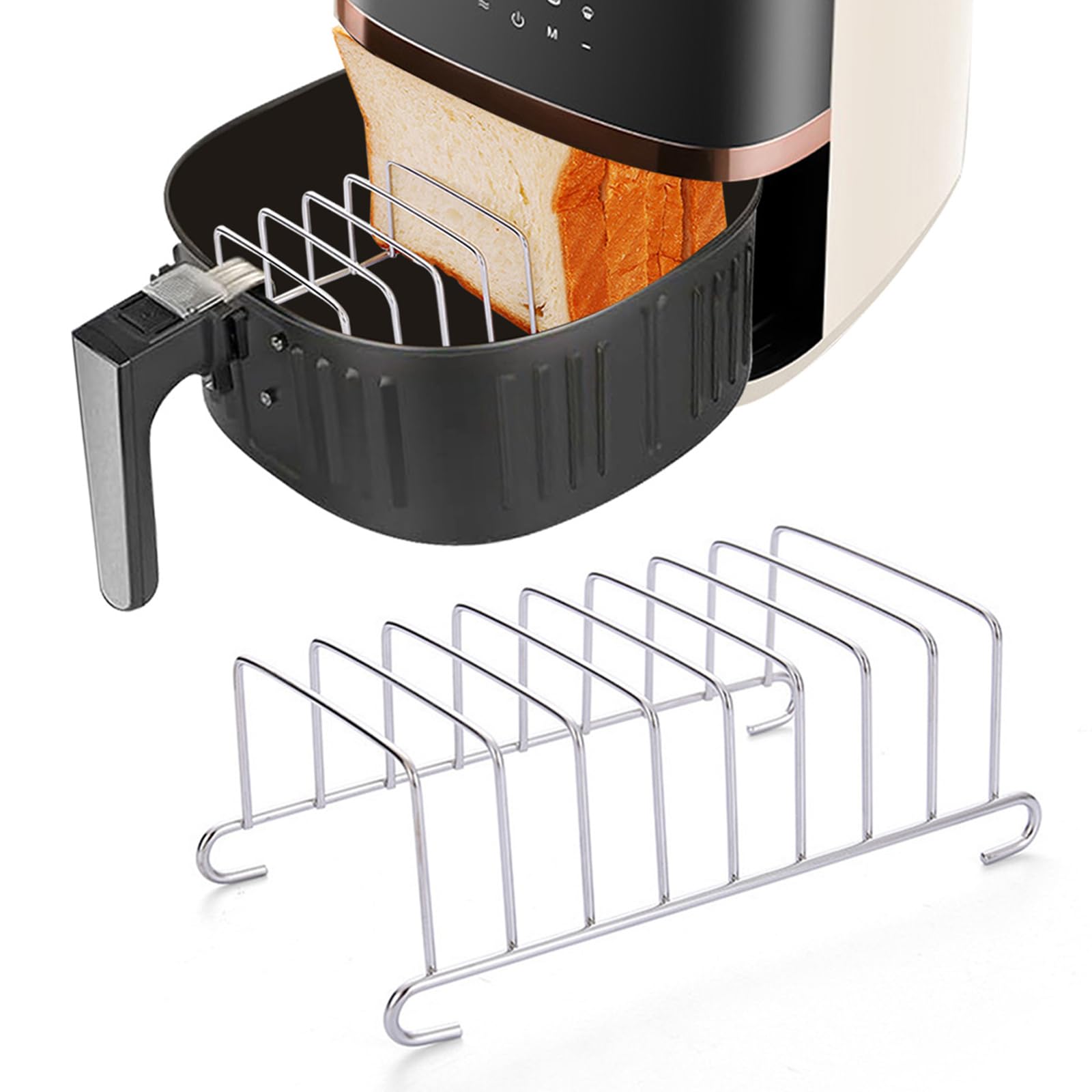 Porta Pane In Acciaio Inox Per 6 Fette: Supporto Tostato E Griglia Raffreddamento Per Friggitrice Ad Aria, Organizer Cucina - 2