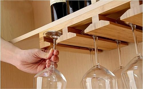 Miniatura 2 de Bamboo Wine Glass Holder, Hold Up to 6 Wine Glasses, Hanging Stemware Display Rack, Under Cabinet Mounted Wine Glass Drying Storage Hanger Organizer