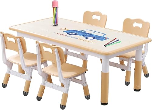 Miniatura 12 de Juego de mesa y silla para niños pequeños, centro de actividades ajustable con patas antideslizantes y superficie a prueba de graffiti de 3 a 12