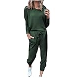 Womens Fall 2 Piece Lounge Outfit Long Sleeve Tops High Waisted Jogger Pants Set Travel Clothes Tracksuit 2025