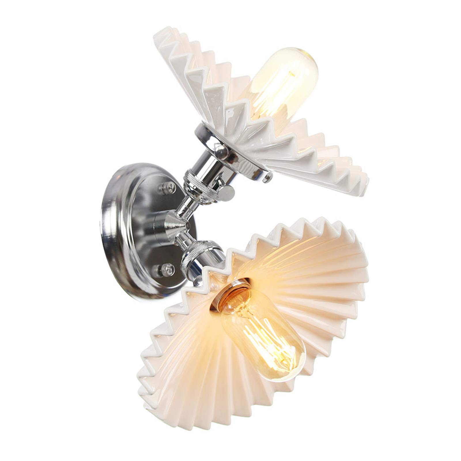 Lámparas de pared de 2 luces, pantalla de cerámica blanca, iluminación de pared de metal con interruptor, apliques de pared nórdicos para dormitorio y baño,Cromo