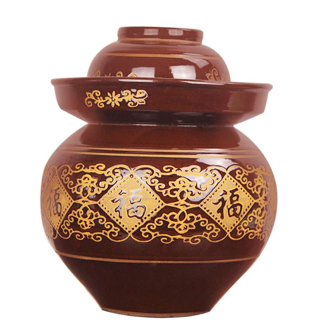 Duży ceramiczny słoik na marynaty z pokrywkami, tradycyjny chiński porcelanowy słoik do marynowania, ceramiczny garnek fermentacyjny z uszczelką wodną pokrywką śluzy powietrznej, garnek do kiszonej