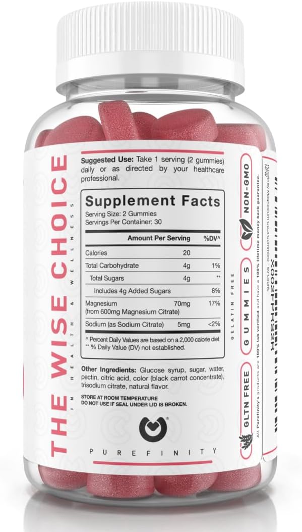 Magnesium Citrate Gummies 600 mg for Adults – High Absorption Supplement for Cramps, Muscle Recovery, Sleep, Bone, and Energy Support – Non-GMO, Allergen Free – 60 Vegan Gummies (Pack of 2)