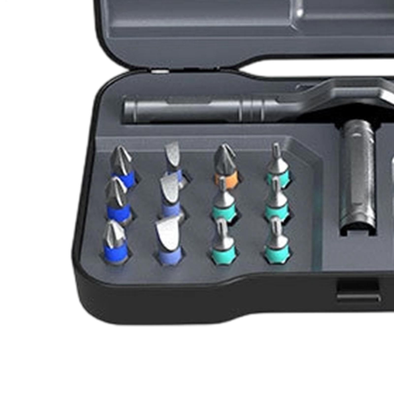 Juego de destornilladores magnéticos de carraca con estuche de almacenamiento 32 en 1 | Con 32 puntas de acero para electrónica, montaje de muebles, bricolaje, bicicleta