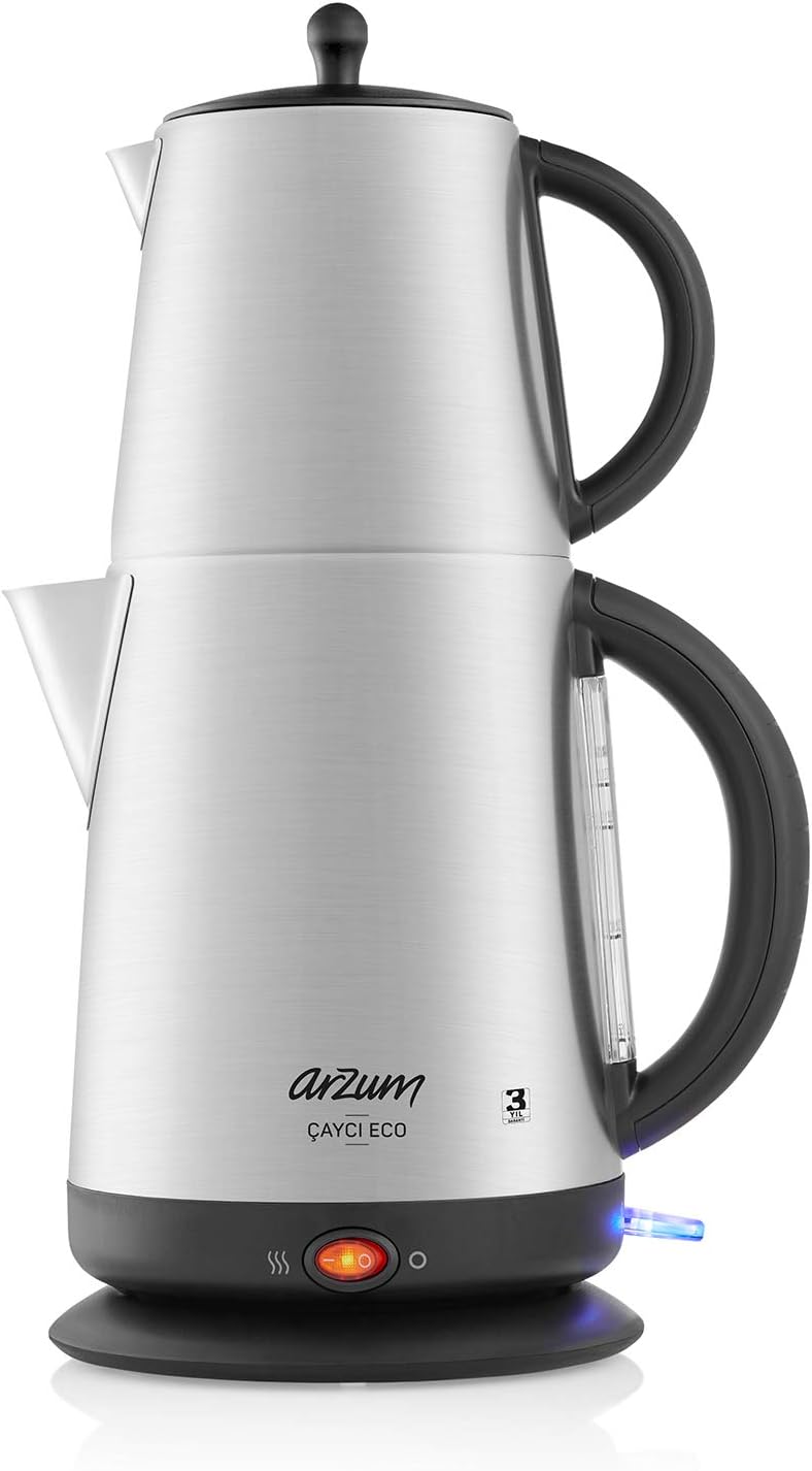Arzum Electric Kettle 1.7 Liter Eco Turkish Tea Maker Stainless Steel