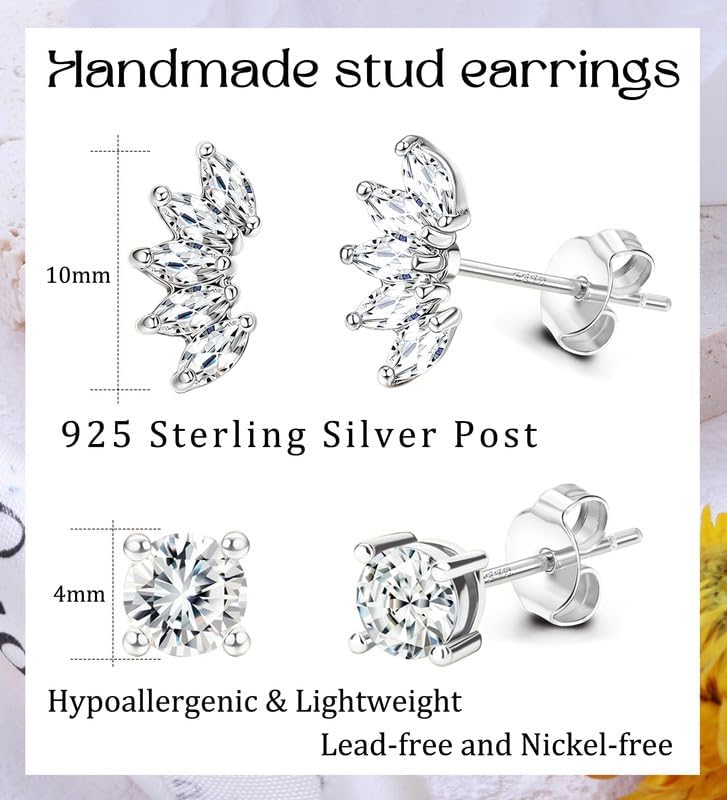 925 Sterling Silver Hypoallergenic Cartilage Earrings Studs Set for Multiple Piercing for Women Handmade CZ 14K Gold Plated Stacks Stud Earrings for Helix Tragus Conch Piercing Jewelry - Image 8