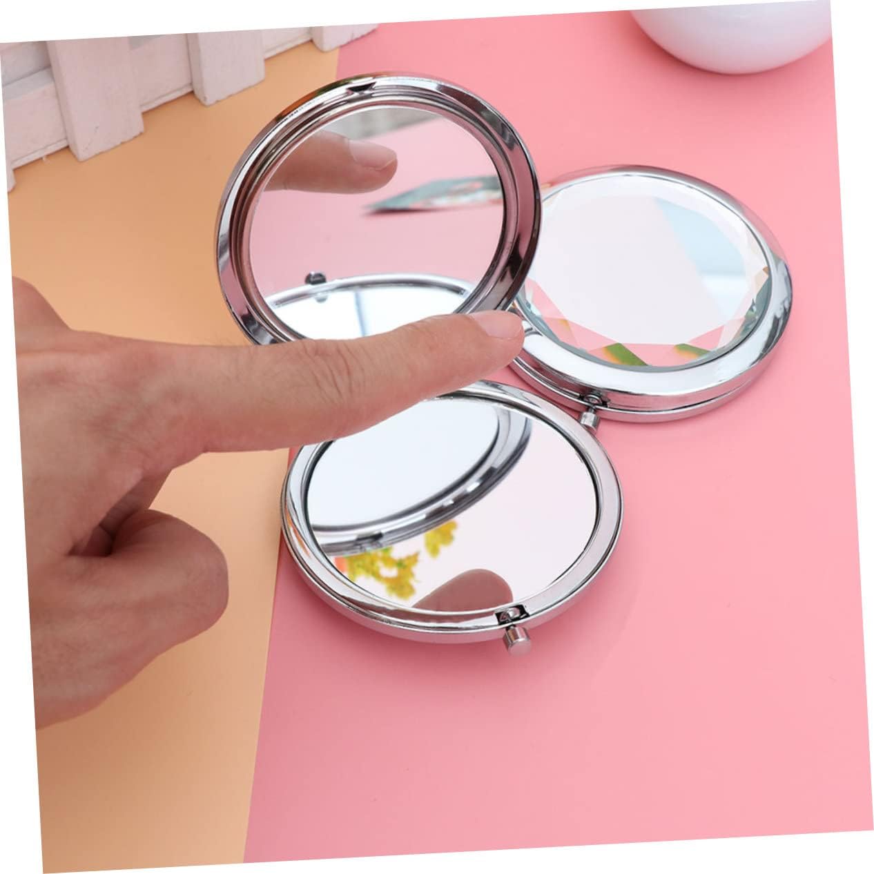 10pcs Portable Lighted Travel Makeup Mirror Double-Sided Compact Mirror for Women Handheld Cosmetic Crystal for Party Travel