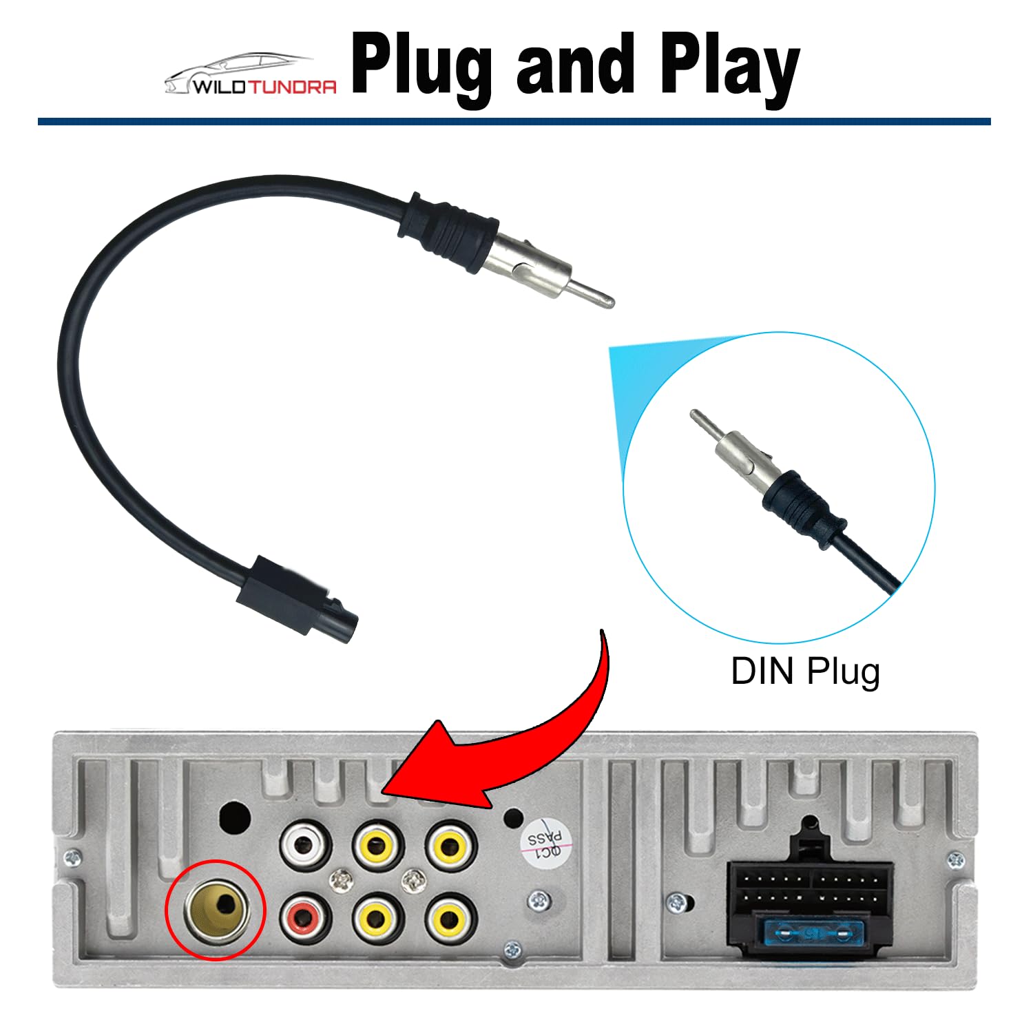 Adaptador de antena de radio compatible con Dodge Ram, Jeep Wrangler, adaptador de antena estéreo de repuesto para Clase C, Sprinter Buick Cadillac Aftermarket Stereo Antena Conector Cable Plug