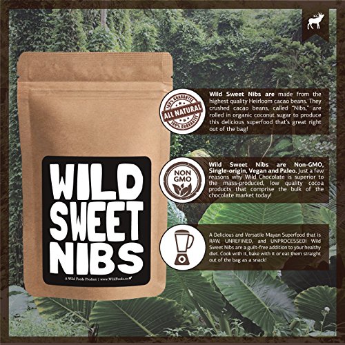 Wild Sweet Nibs, Raw Cacao Nibs Lightly Sweetened, Single-Origin Peru, Gluten-Free, NON-GMO Superfood - Baking, Smoothies, Recipes, Snacking (8 ounce)