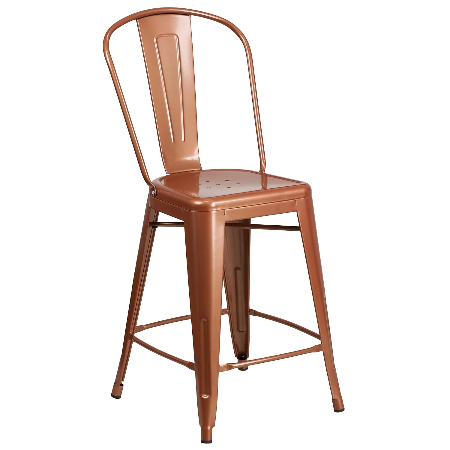 Flash Furniture Carly Commercial Grade 24" High Copper Metal Indoor-Outdoor Counter Height Stool with Back
