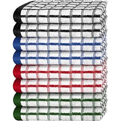White Classic Premium Geschirrtücher für die Küche, mit Aufhängeschlaufe – strapazierfähig, saugfähig, 100 % Baumwolle, 410 g/m², Frottee, Küchentücher, 40,6 x 66 cm (mehrfarbig)