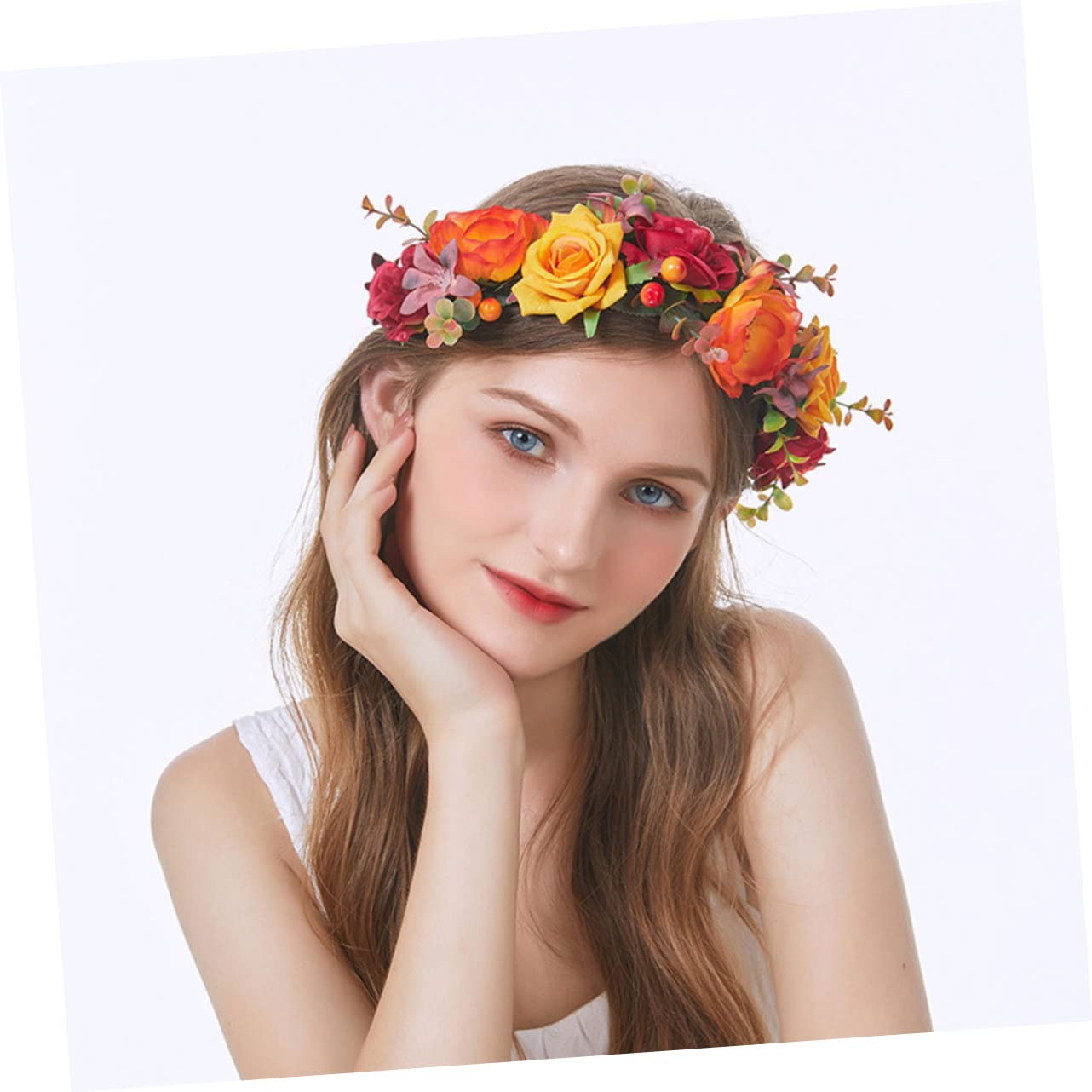 FRCOLOR 4 Piezas Diadema De Flores Artificiales Cintas Para El Cabello Para Mujeres Guirnalda De Flores Artificiales Diademas De Niñas Diademas Para Niñas Tela Hojas Verdes Rosa Novia
