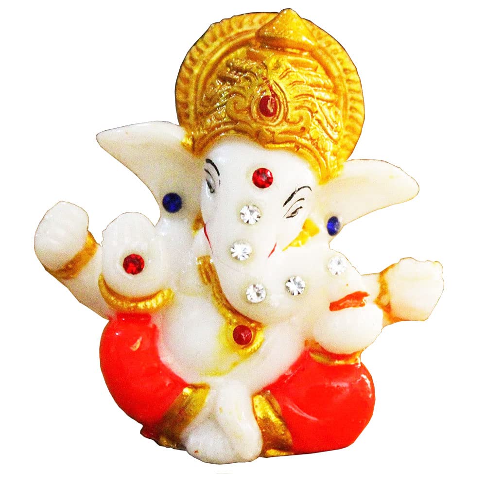 Sahishnu Online And Marketing White Idol Ganesha Statue For Home Decor/Car Decor,Mini Lord Ganesh,Hindu God Of Success, 2.6 Inches