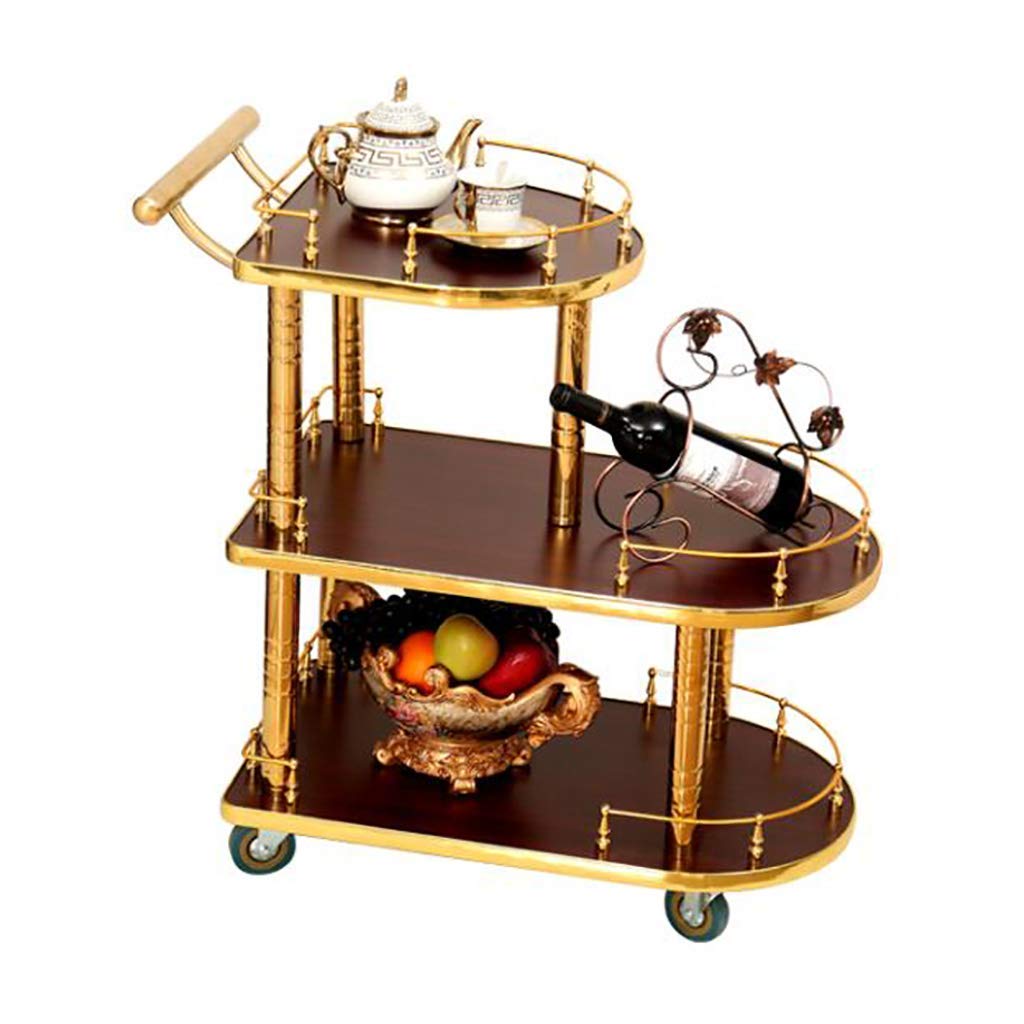 Carrello portaoggetti a 3 ripiani in acciaio inox, carrello di servizio con vassoio in legno per hotel e ristoranti, carrello da tè mobile per sala da pranzo, carrello portautensili mobile,