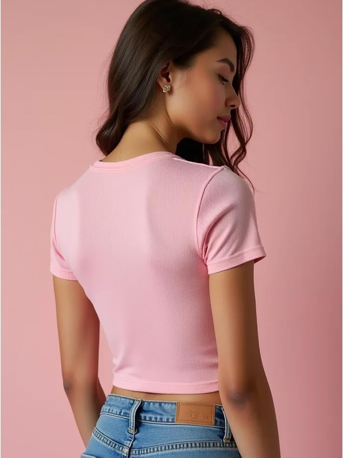 4 Pack Women’s Short Sleeve Tops Cotton Basic Crew Neck Crop Top Cute Trendy Casual Workout T Shirts - Image 3