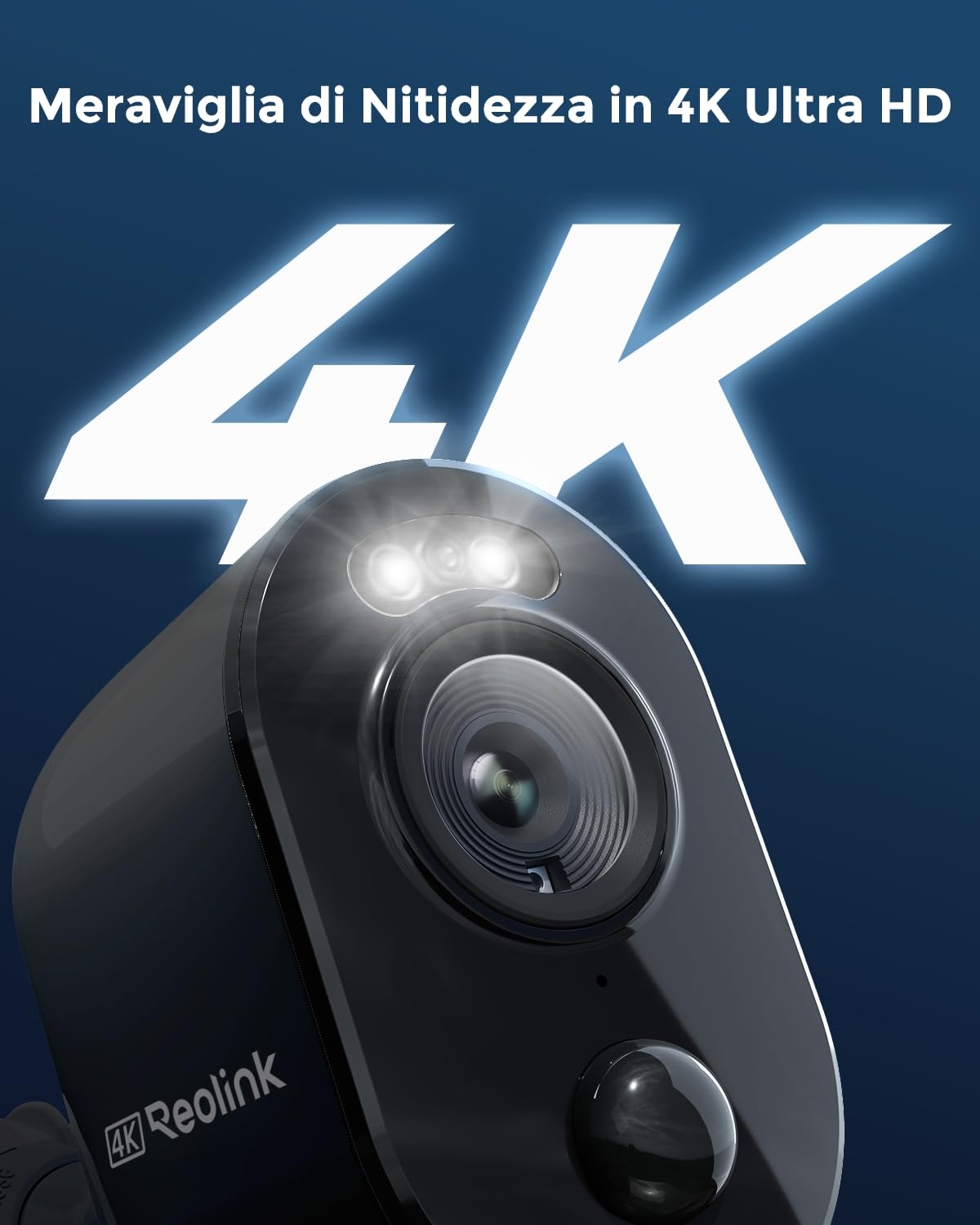 Reolink 4K 8MP Videocamera Sorveglianza Esterno WiFi 2,4/5GHz, Senza Fili | Telecamera WiFi Senza Fili Batteria Solare, Rilevamento Smart, Visione Notturna a Colori, Funziona Alexa, Argus 3 Ultra(Nero)