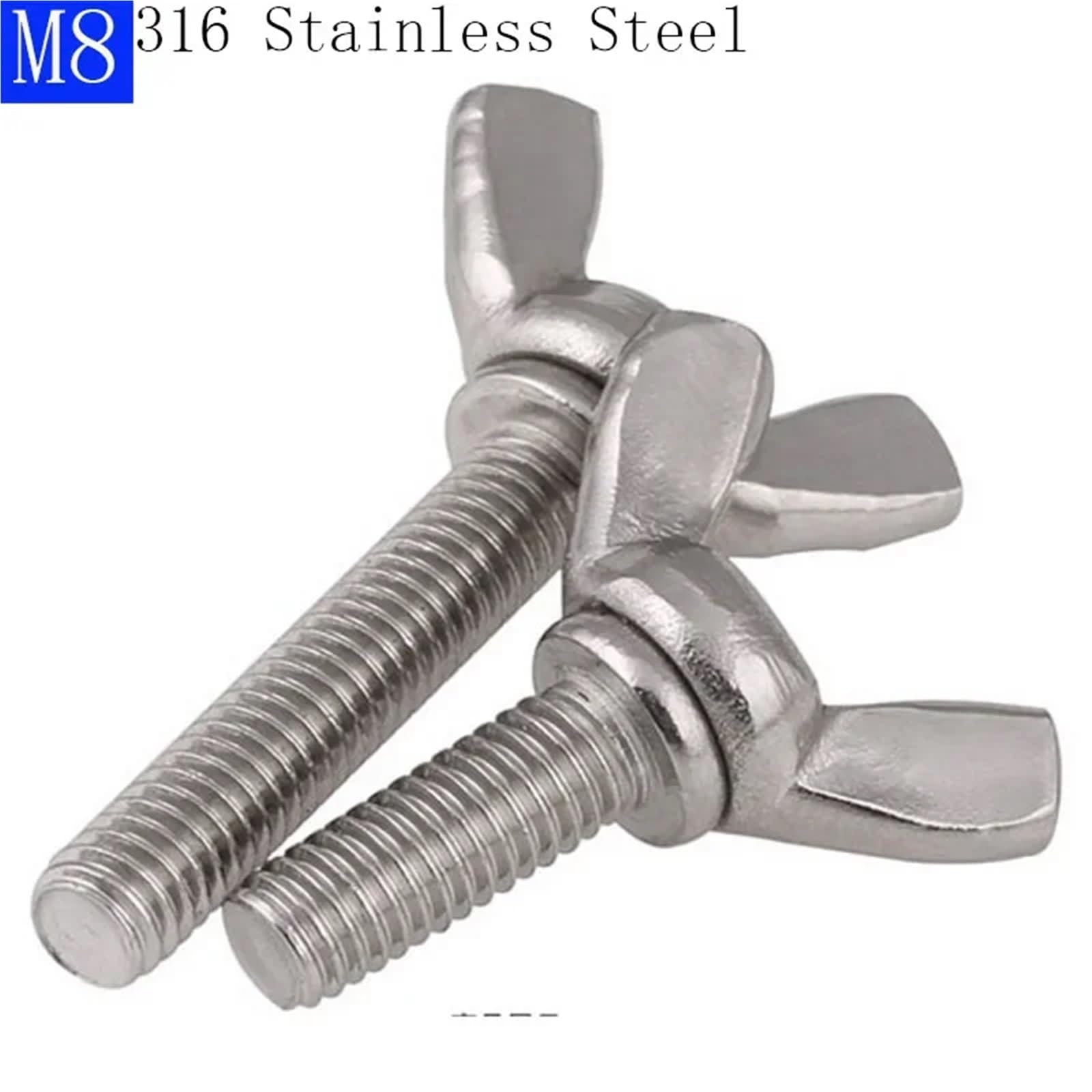 2/10 pièces 316 écrous à Oreilles en Acier Inoxydable boulons M8x16-30mm for Machines