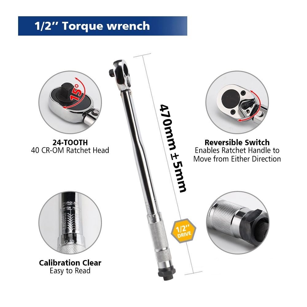 Telescopic Ratchet Wstępnie ustawiony klucz dynamometryczny Napęd 1/2 cala 28-210N.m Narzędzie ręczne do naprawy motocykli samochodowych mały klucz dynamometryczny